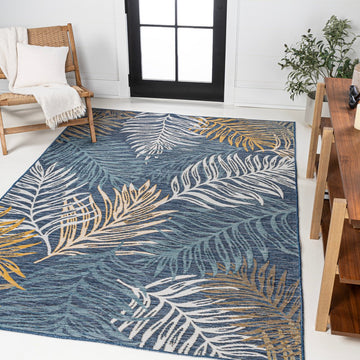 Calypso Coastal Casual Palm Frond Reversible Machine-Washable Indoor/Outdoor Area Rug